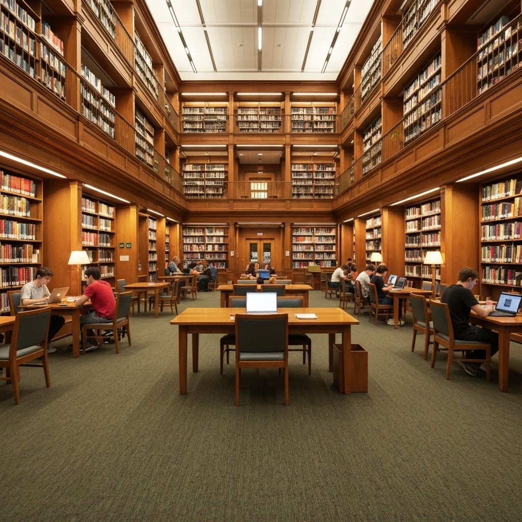 Student studying in a library for dissertation