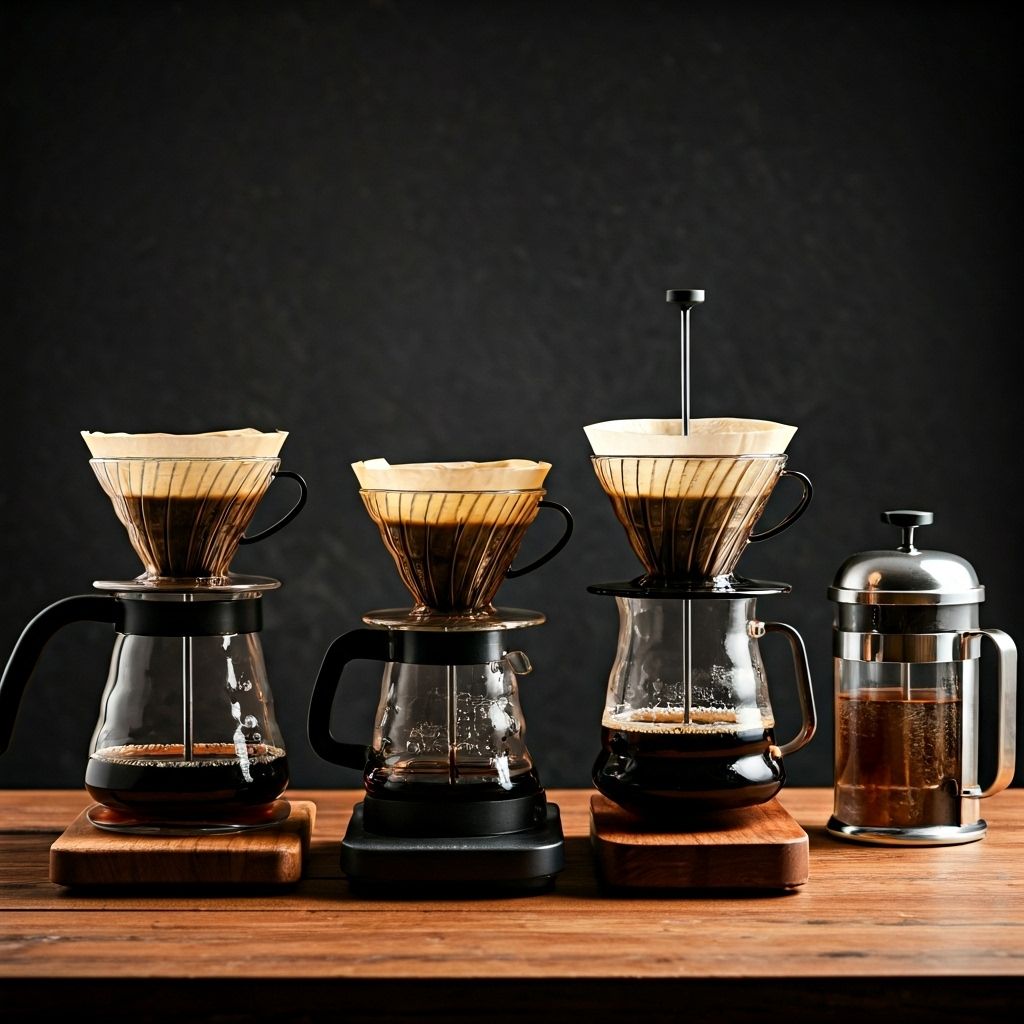 Various coffee brewing methods including pour-over and French press