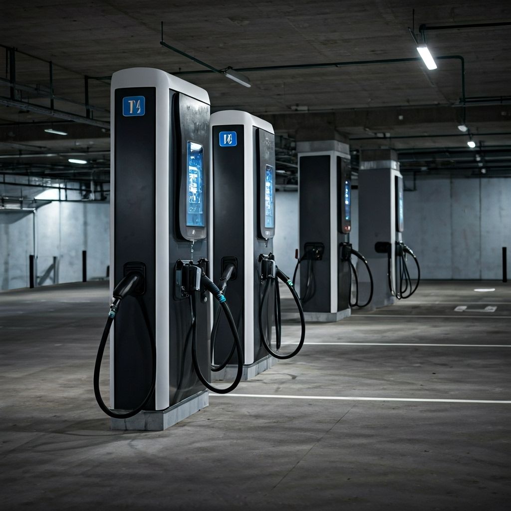 Electric vehicle charging stations at parking facility