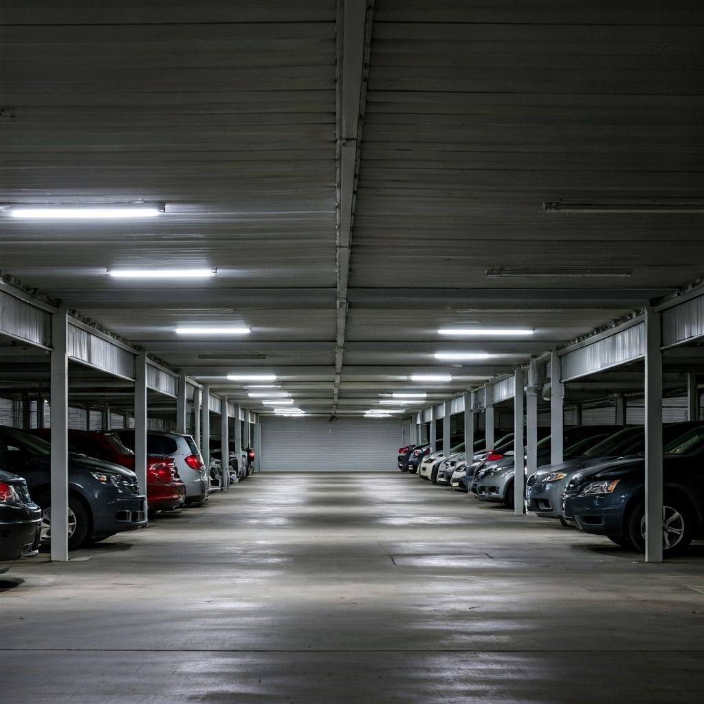 Secure covered parking facility with surveillance