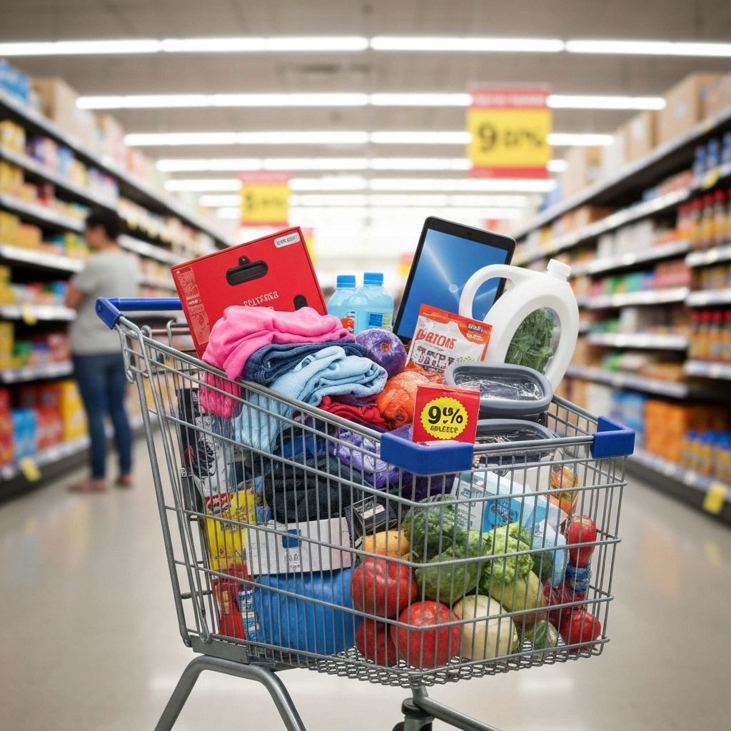 Shopping cart filled with discounted items